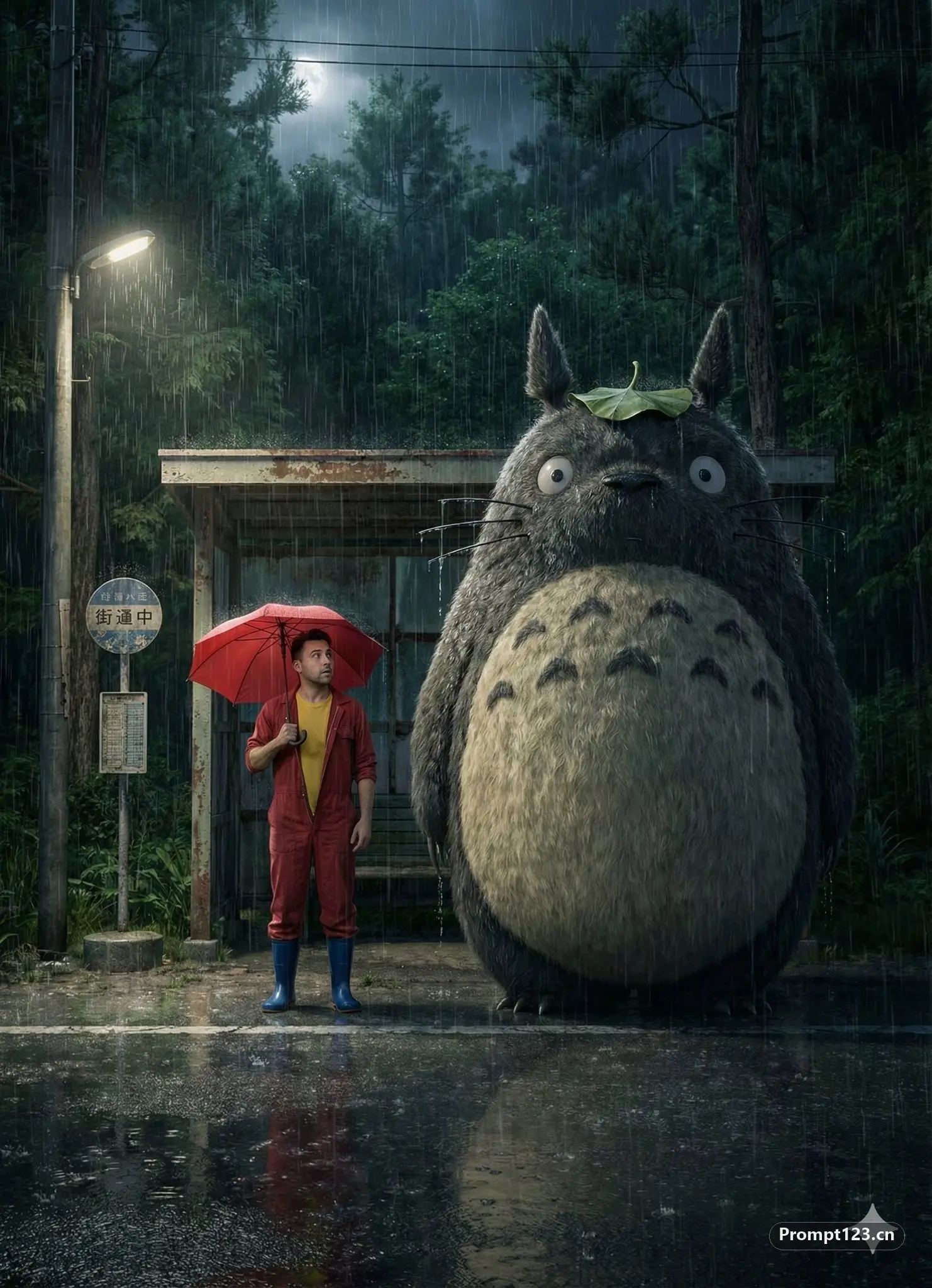 雨中的龙猫公交站