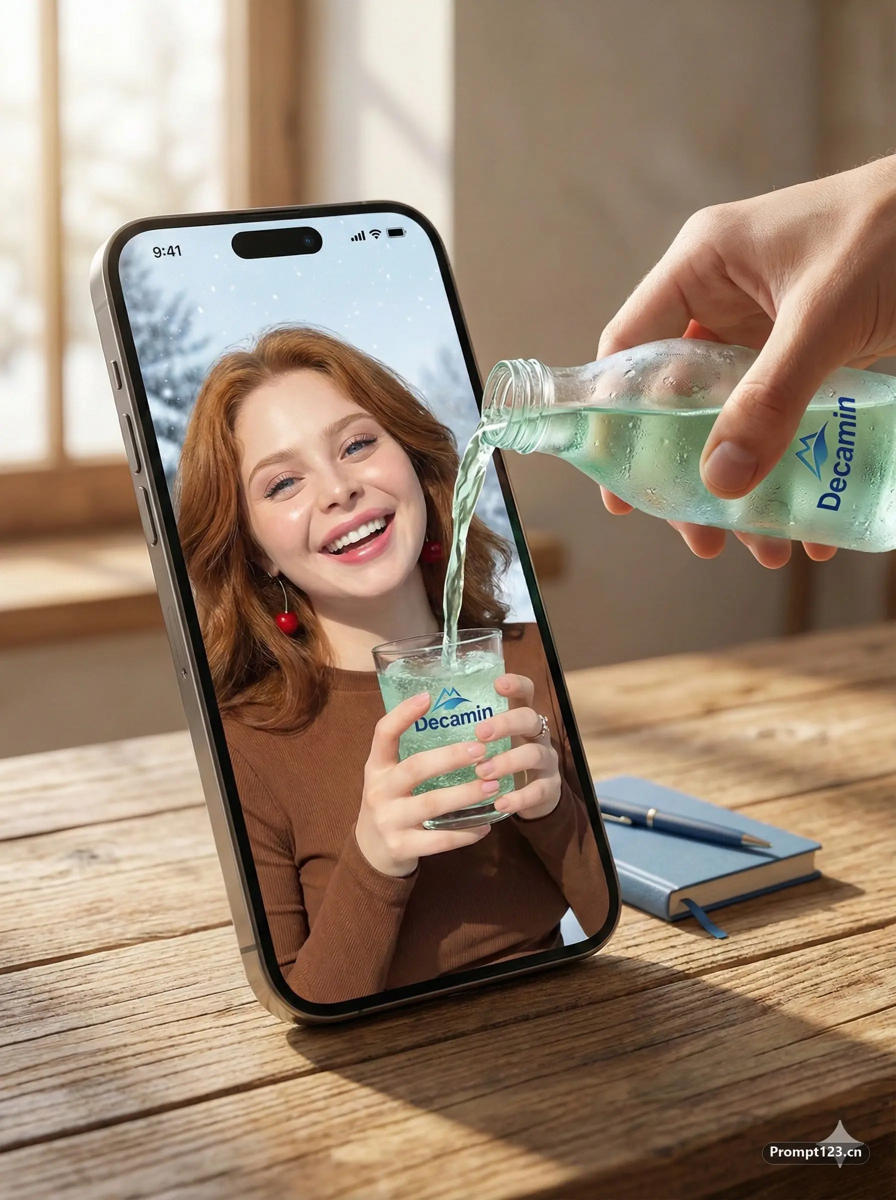 超现实 iPhone 向数字玻璃倒水