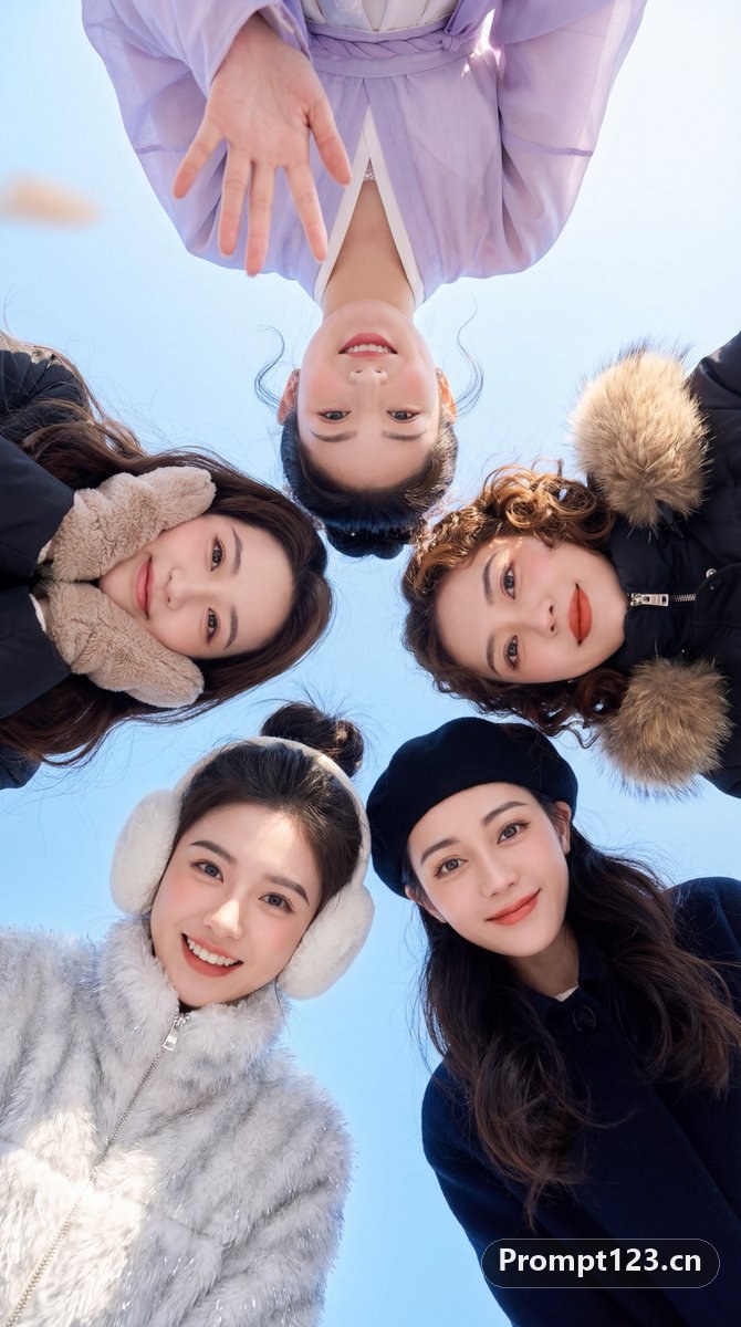 冬日晴空下的闺蜜团