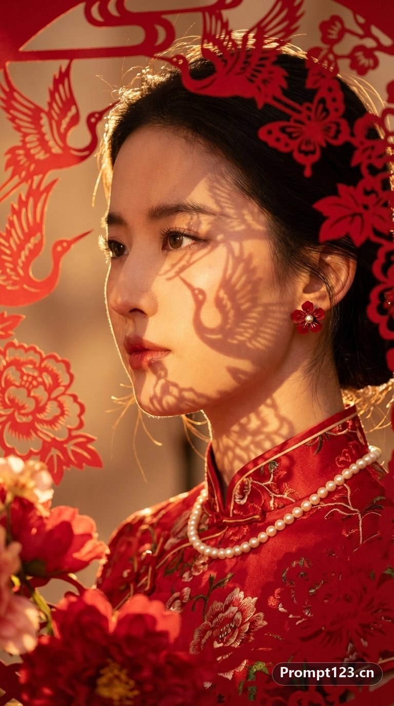 红妆剪影金辉玉颜