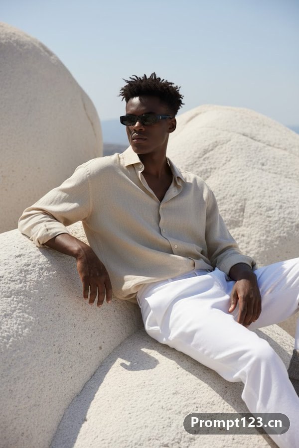 坐在巨大光滑的白色岩层上