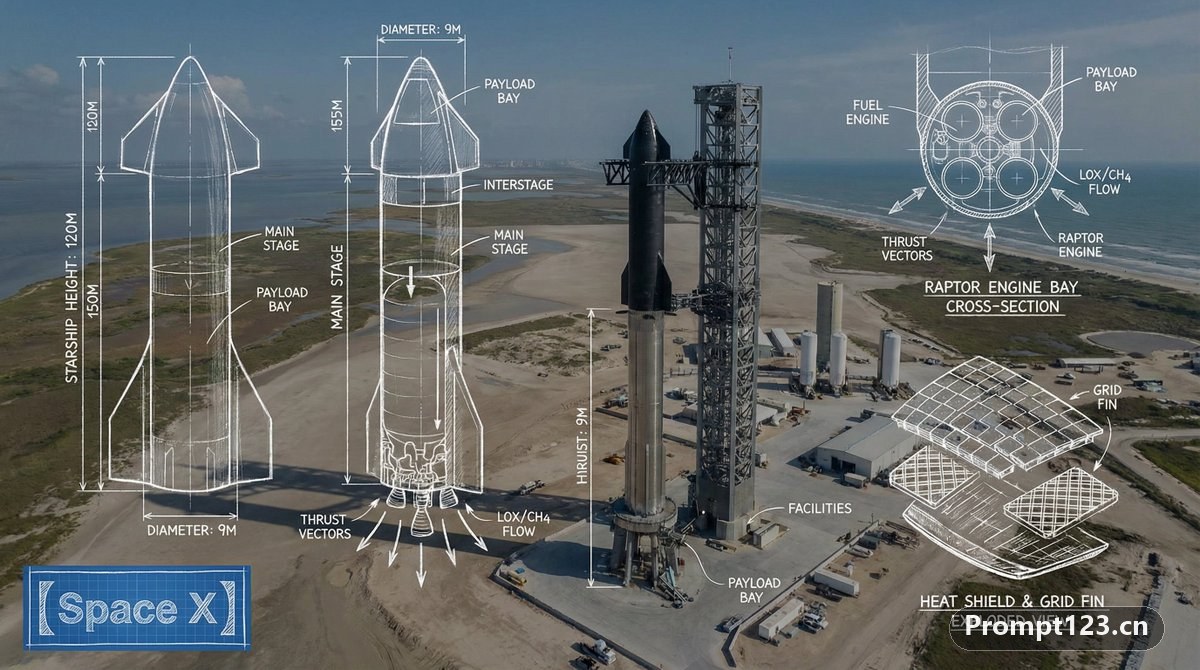 SPaceX工程原理图和蓝图线条
