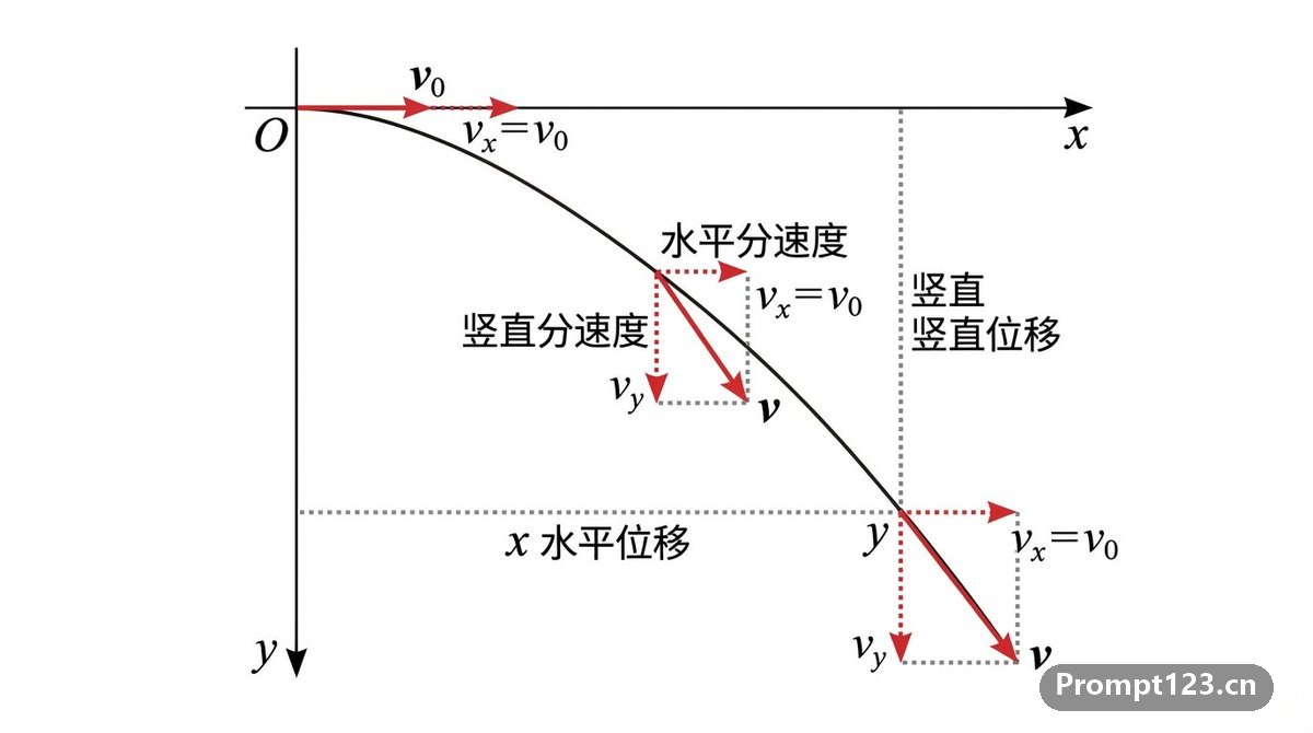 平抛运动轨迹与速度位移分解图