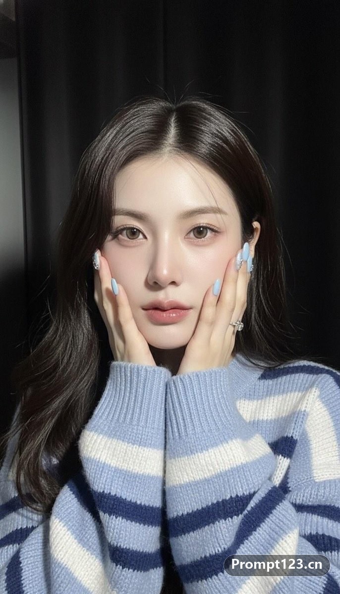 一张年轻女性的逼真特写自拍照