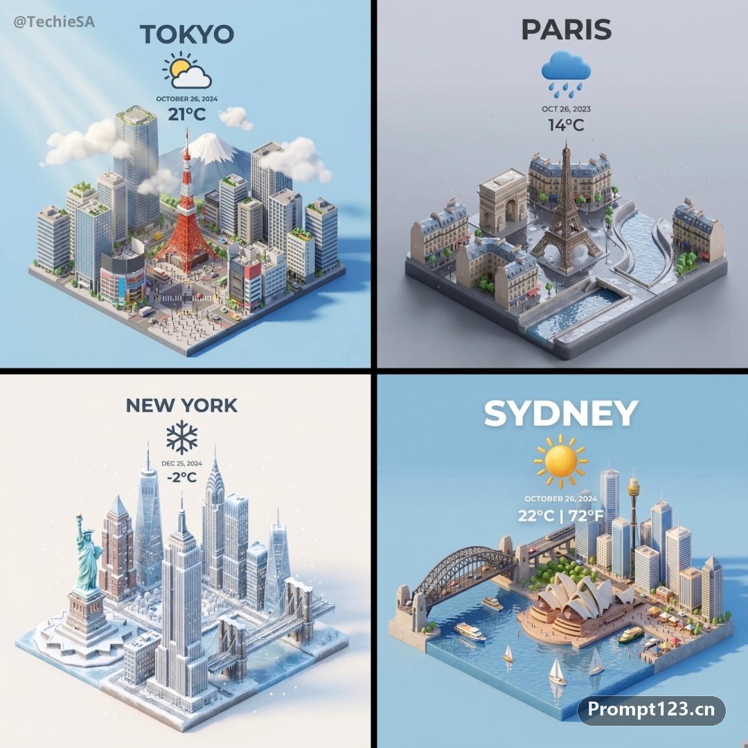城市俯视等距3D卡通微缩场景