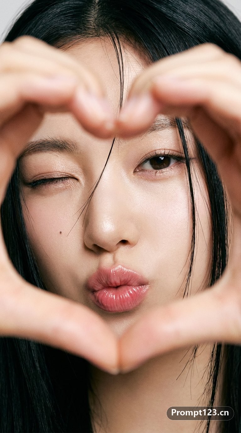 女生双手比出一个心形