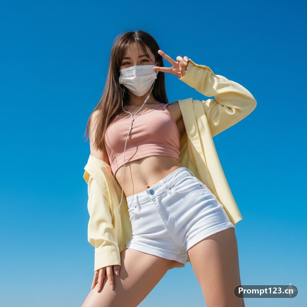 戴口罩的妹子比了个耶