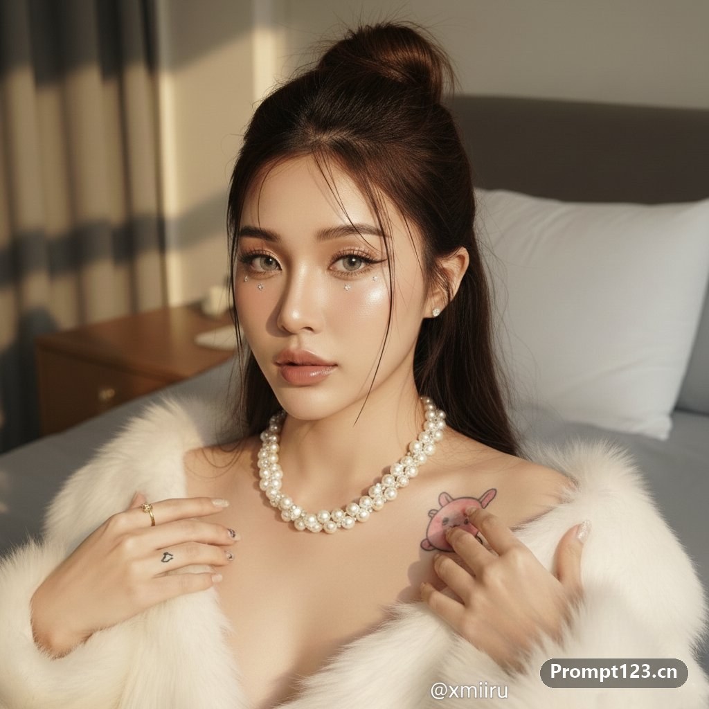 肤色白皙的美丽女性沐浴在晨光中