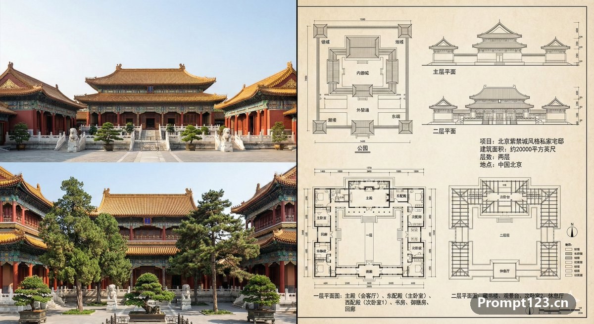 紫禁城建筑照片展示和设计图纸