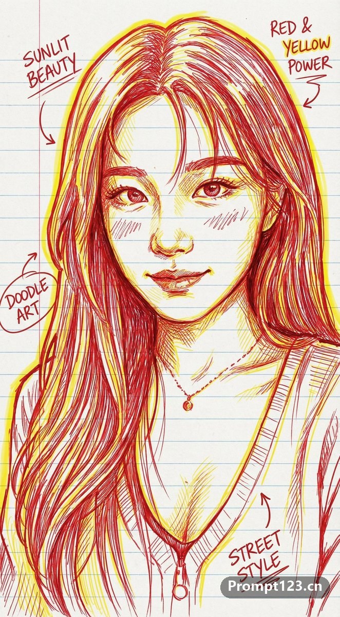 红黄两色手绘肖像画插图