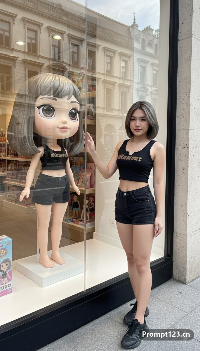 橱窗里出现了一个小小的动画版的自己