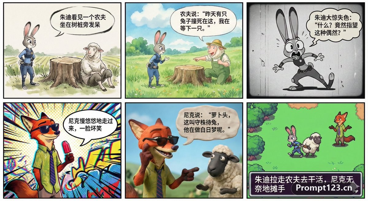 6格漫画每一格的风格都不同