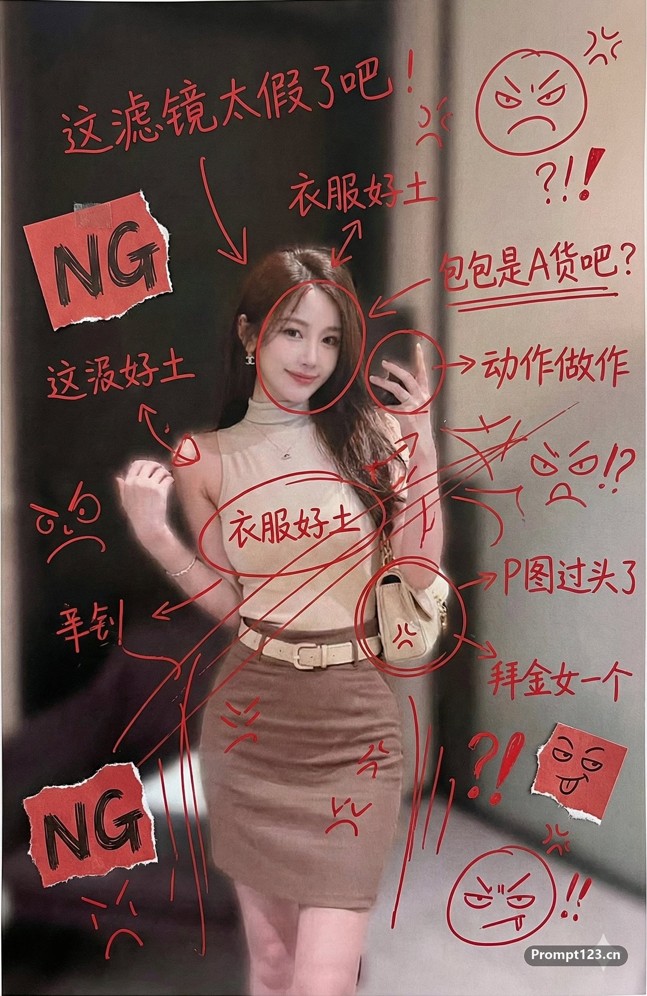 红墨水加上手写中文批注