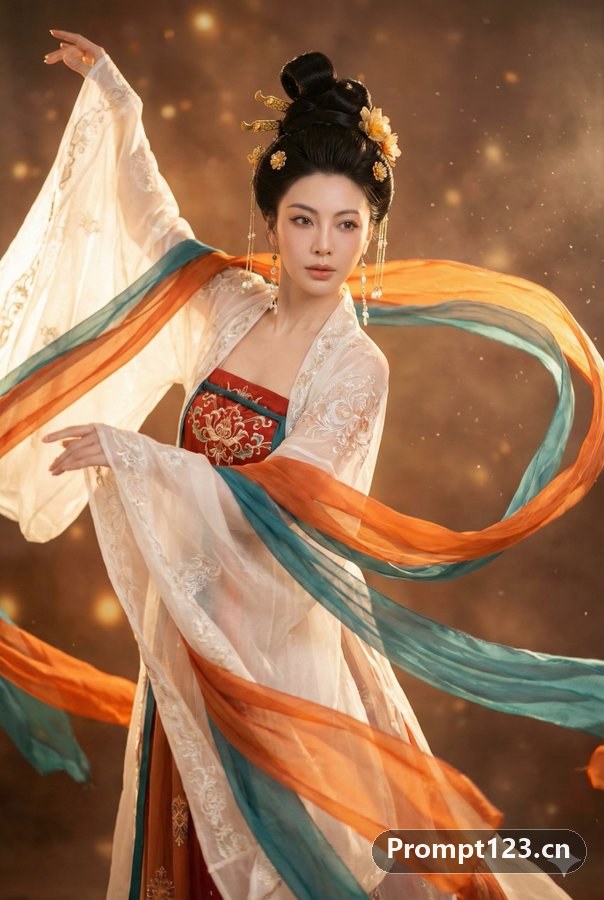 一位身着华丽唐代服装的年轻女子