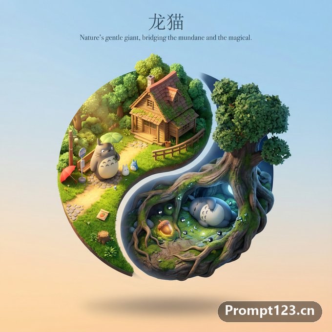 漂浮的太极可爱3D卡通立体场景
