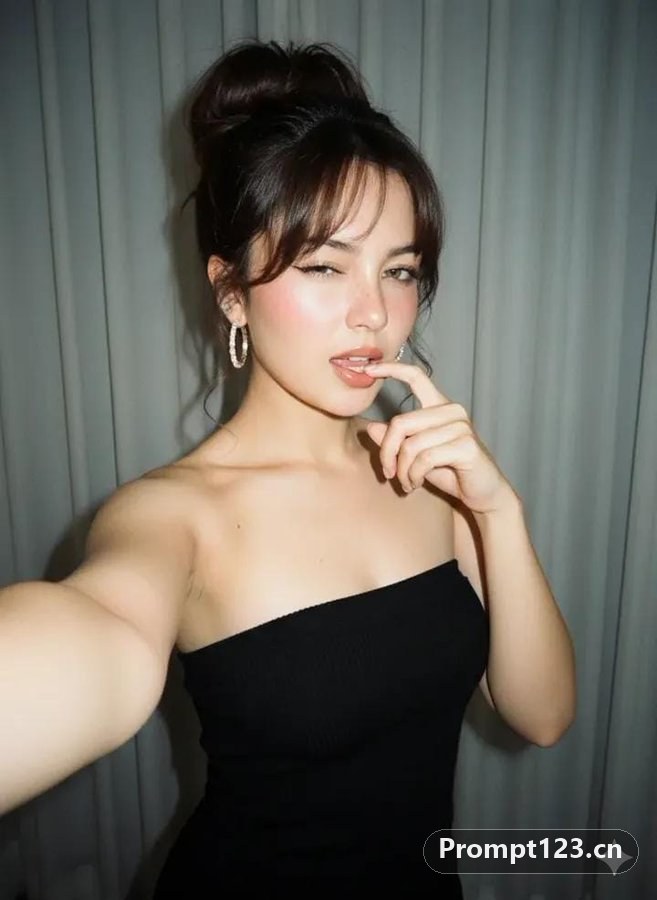 女子站在房间里的近距离自拍照