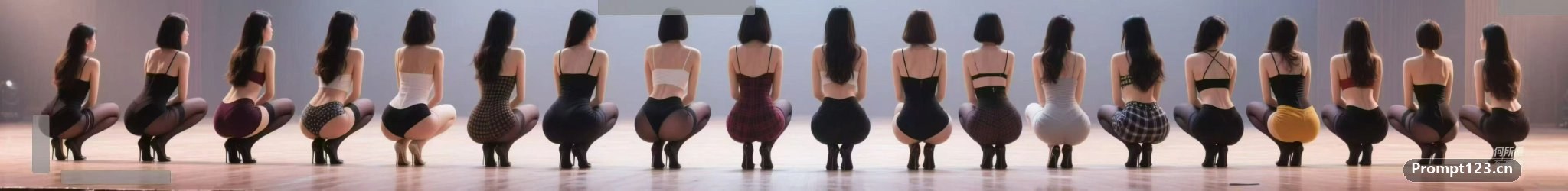 舞台场景上多名女性蹲着