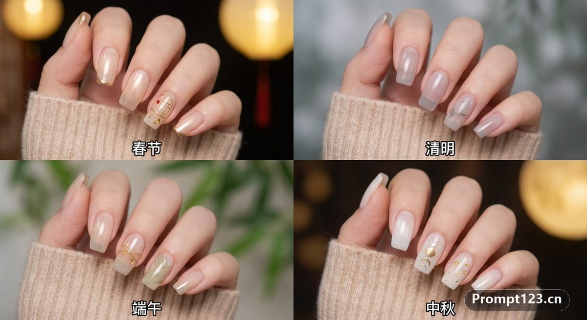 中国四大节日美甲四宫格
