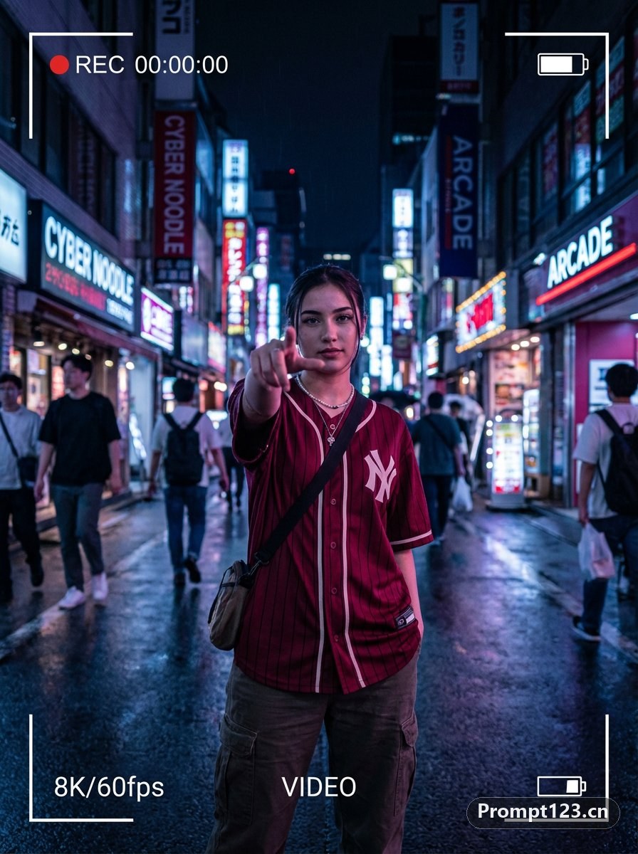 女子将食指向前伸出朝向相机镜头