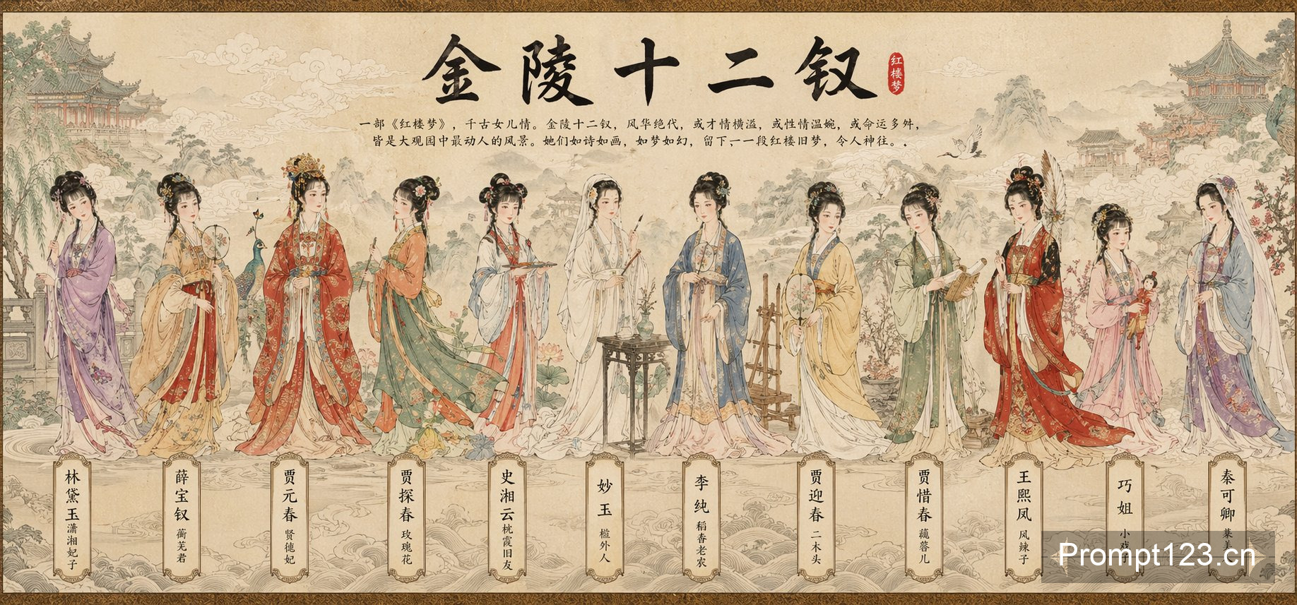 国风工笔八仙长卷插画