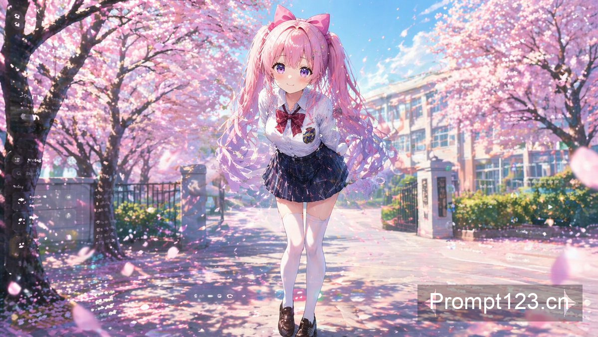 樱花树下害羞双马尾少女