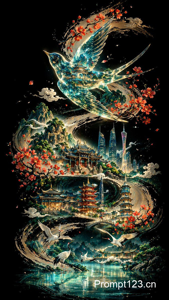 琉璃透明画眉鸟飞舞羊城墨卷