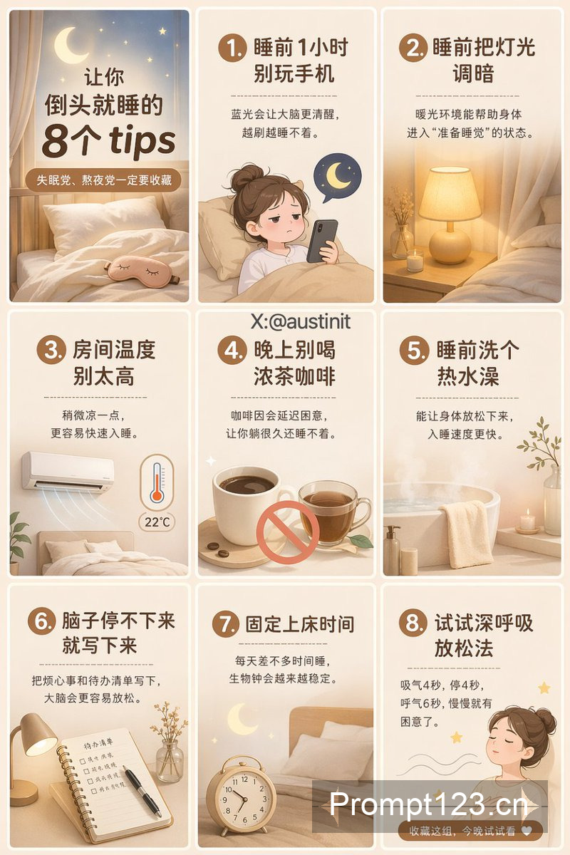 治愈系助眠指南九宫格