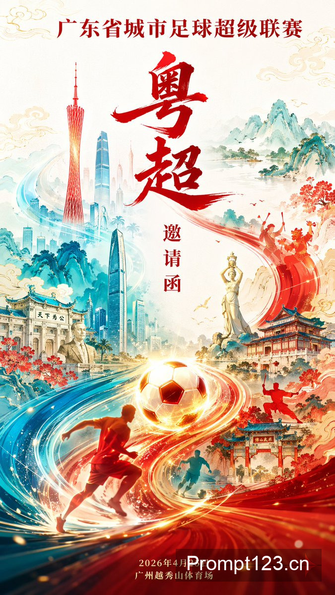 粤超联赛国潮风邀请函海报