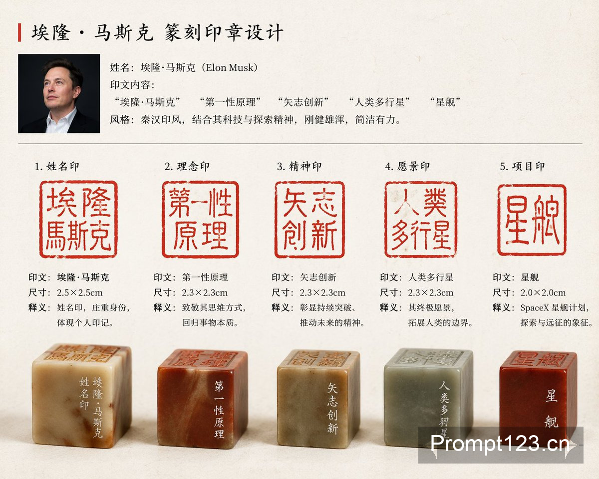 马斯克专属篆刻印章设计