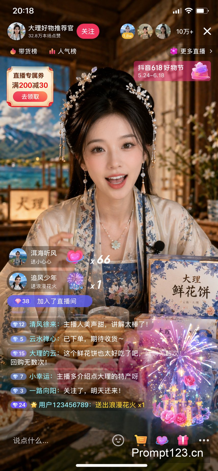 抖音汉服美女直播带货截图