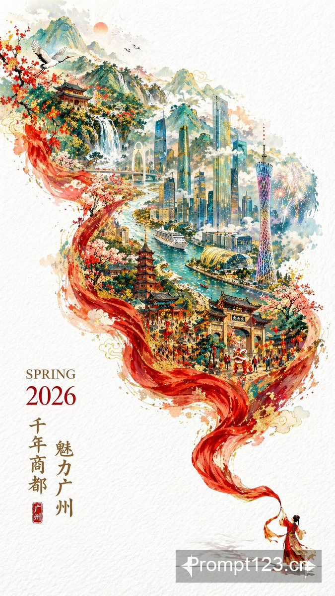 红绸幻化壮阔国潮羊城