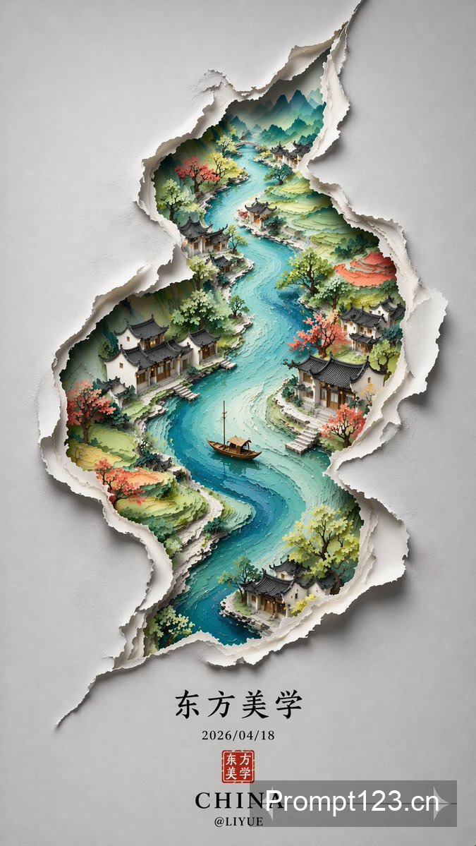裂痕里的水墨东方山水画卷