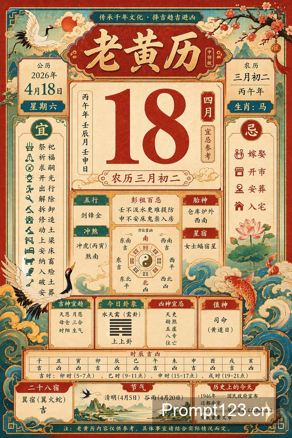 复古传统老黄历二零二六年四月十八