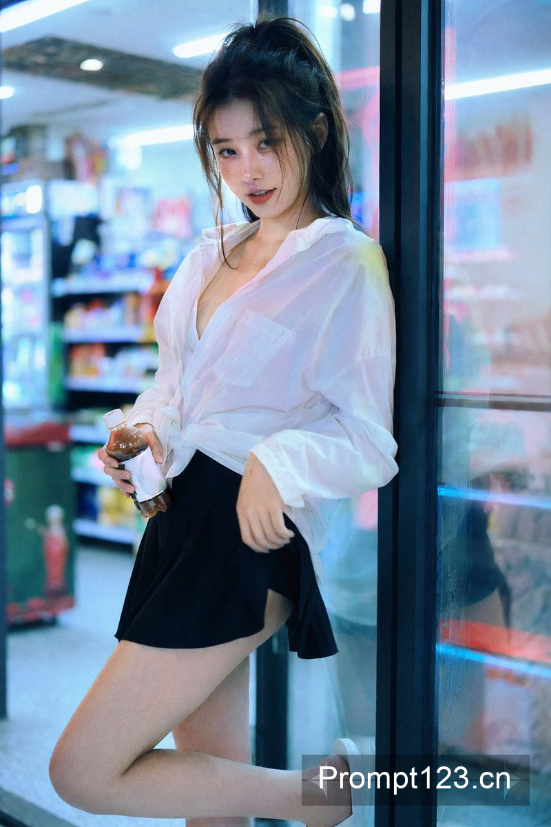 深夜便利店里的性感霓虹少女