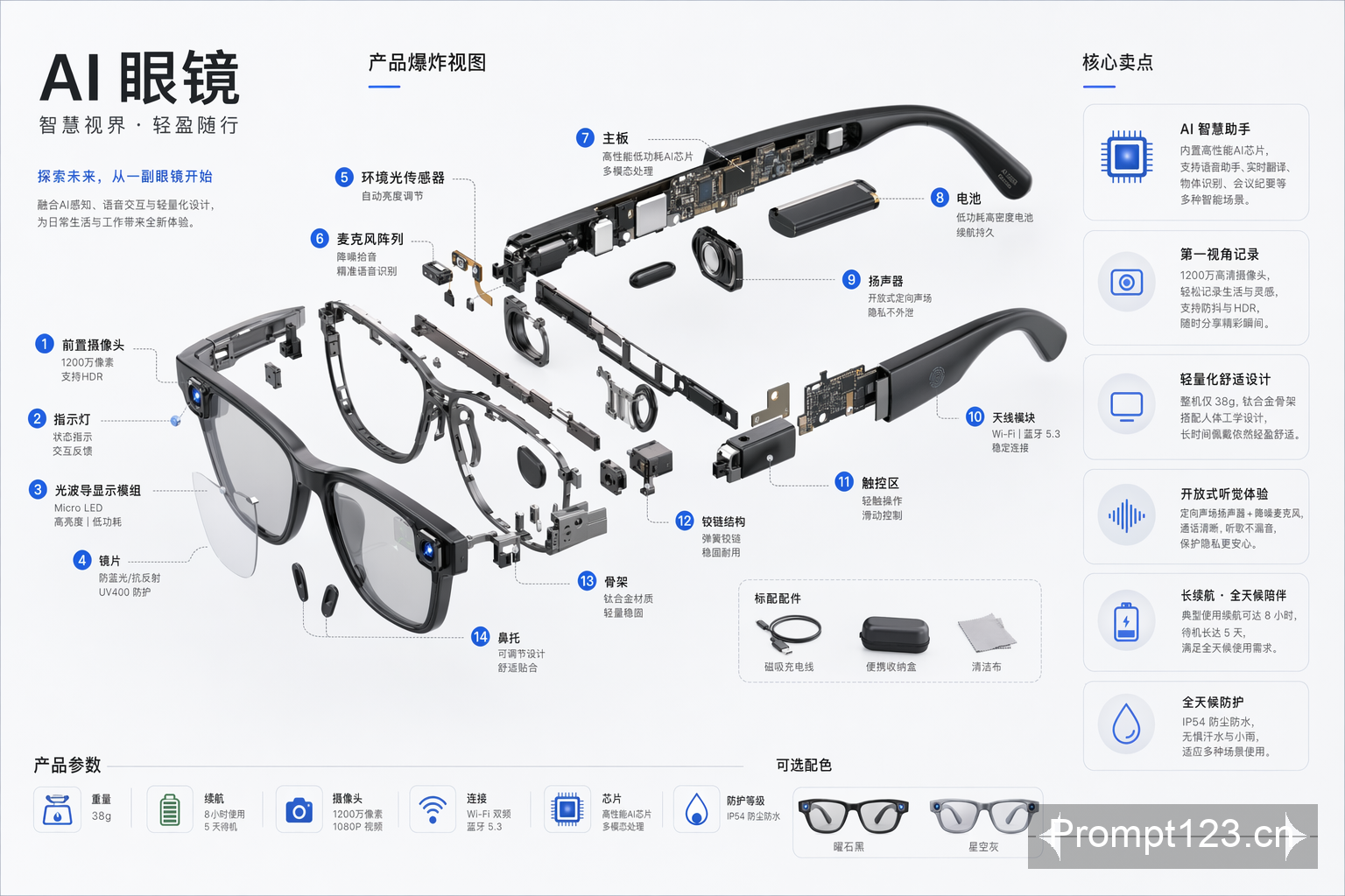AI 眼镜爆炸拆解图