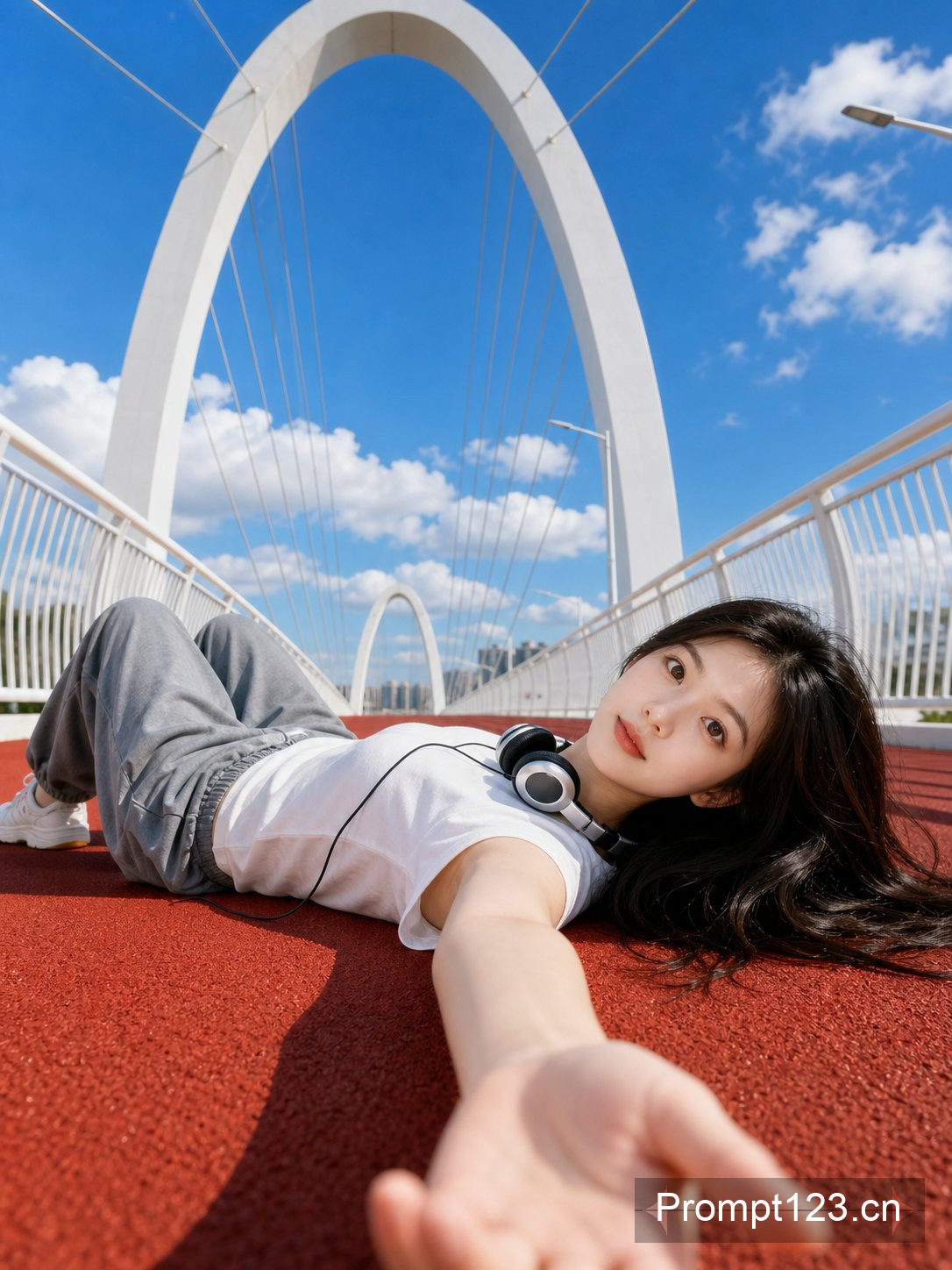 红跑道低角度夏日人像