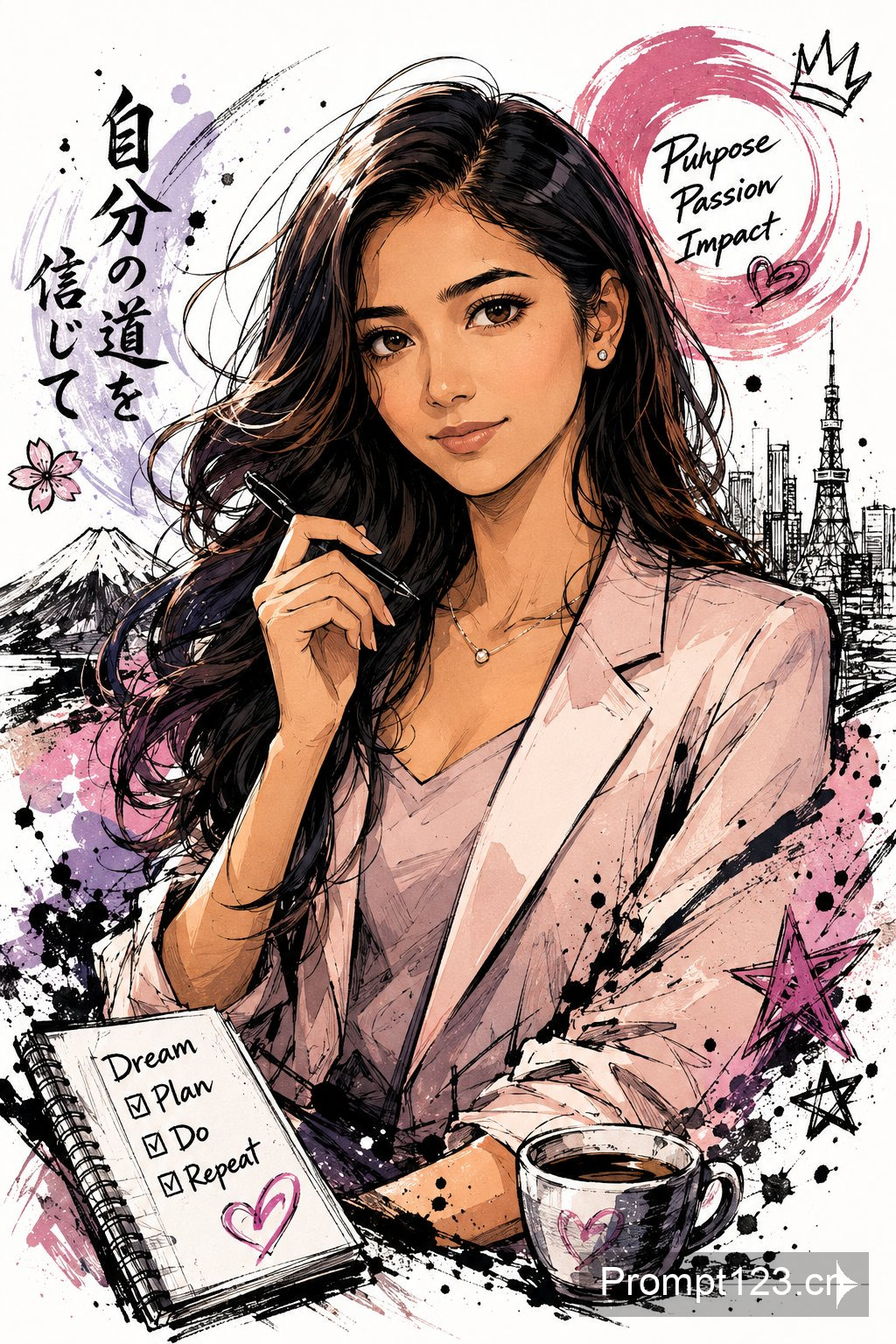日系手绘涂鸦半身插画